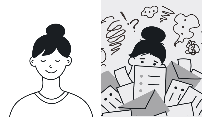 명상 전과 후 비교한 일러스트 그림