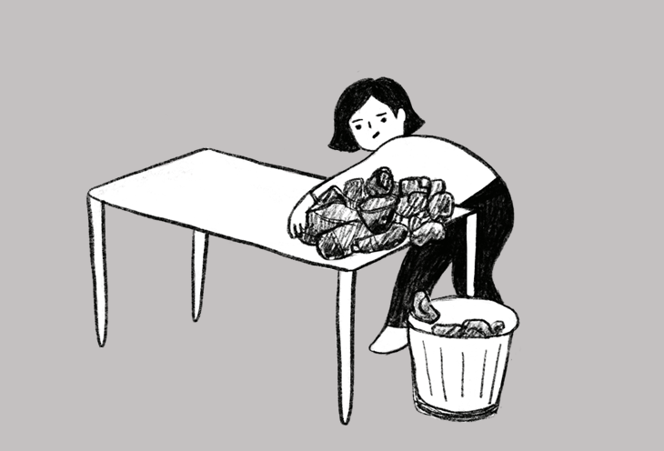 쓰레기를 버리는 여자 일러스트 이미지