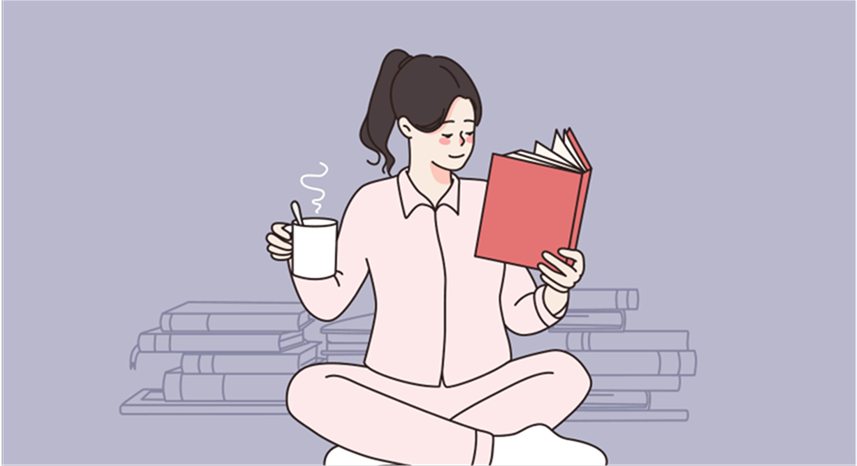 따뜻한 차 마시는 여자의 일러스트 이미지