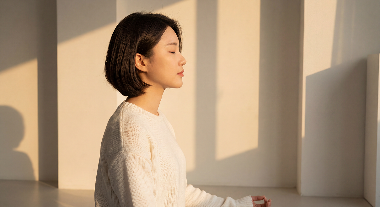 마음수련 빼기명상을 하고 있는 여자의 모습